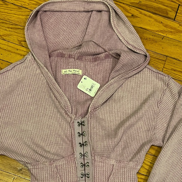 NEW FREE PEOPLE We The Free Cherry Girls Night Thermal Hoodie Sweater Pink XS - Picture 8 of 14